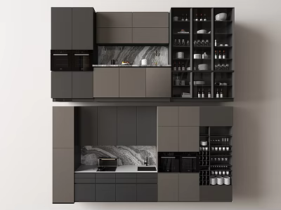 Modern Kitchen Interior With Gray Cabinets Marble Countertop And Appliances 3d model