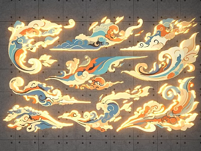 Vibrant Luminous Traditional Ornate Cloud Patterns Cultural Decorative Photo Spot 3d model