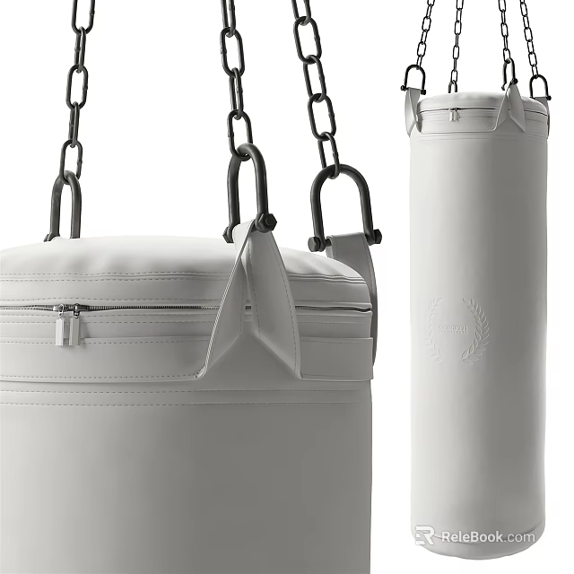 White Hanging Punching Bag For Sports Training With Chains And Zipper Closure 3d model 