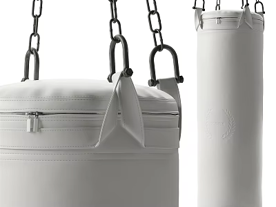 White Hanging Punching Bag For Sports Training With Chains And Zipper Closure 3d model
