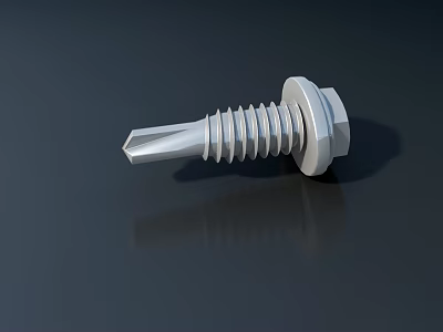 Silver Hex Head Threaded Screw With Sharp Tip And Reflection On Dark Surface 3d model