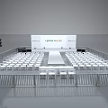 Modern Runway Show Stage With White Audience Chairs And Backdrop Setup 3d model
