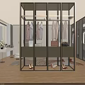 Modern Walk in Closet Design With Glass Door Cabinets Hanging Clothes And Shoes
