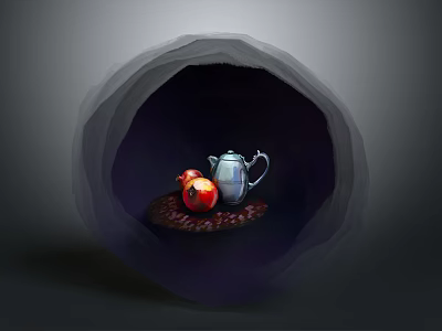 Stylish Home Daily Essentials Teapot And Pomegranate On Decorative Tray 3d model