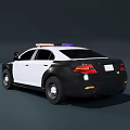 Black And White Police Car With Blue Red Lights On Top And Sedan Design