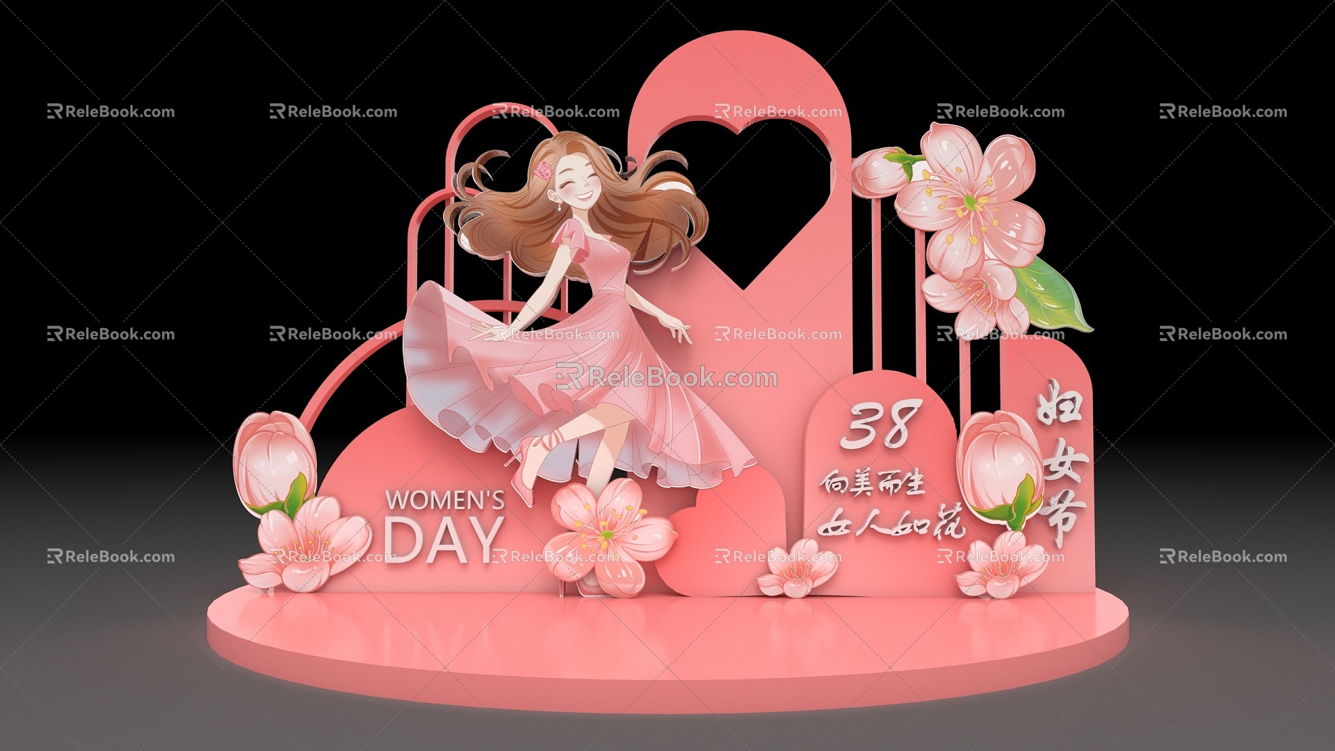 US-Chen Goddess Festival Queen's Day Women's Day 38 US-Chen Photograph Background Online Red Pin Card Alien Design Advertising Design 3d model