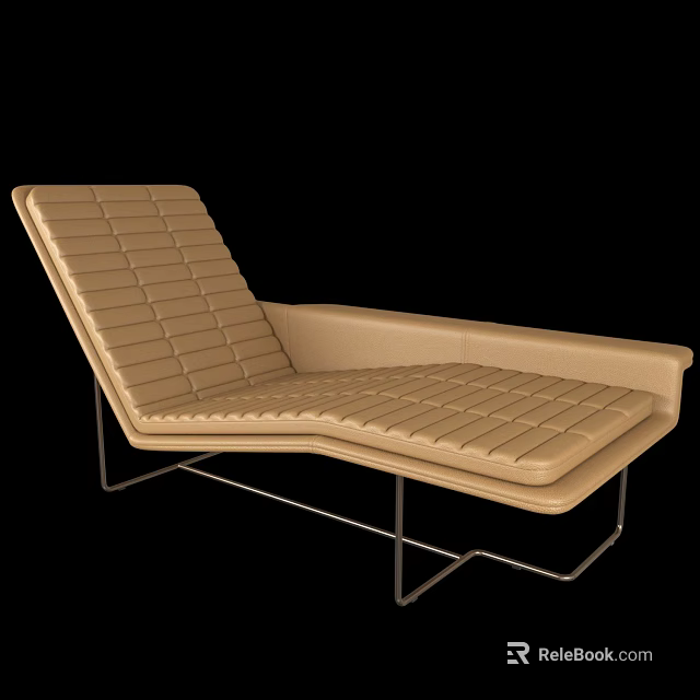 Modern Beige Chaise Lounge With Tufted Upholstery and Sleek Metal Frame Design 3d model 