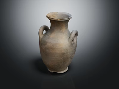 Ancient Clay Jar With Two Handles And Textured Surface Displayed On Dark Background 3d model