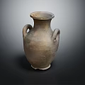 Ancient Clay Jar With Two Handles And Textured Surface Displayed On Dark Background 3d model
