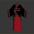 Woman Wearing Traditional Black Red Robe With Red Sash And Cuffs Design
