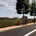 Road Facilities With Paved Sidewalk Green Trees And Pedestrians In Urban Area