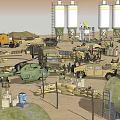 Military Base Setup Featuring Helicopter Tank Truck Tents Fuel Tanks And Tower