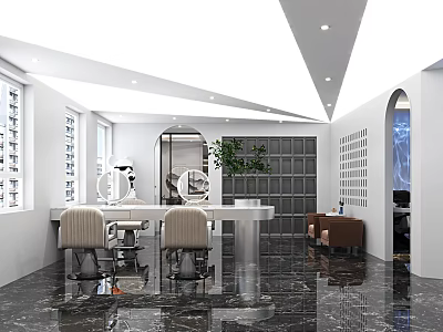 Modern Lounge Area Interior Design With Arched Doorway Gray Decorative Wall Marble Floor And Green Plant 3d model