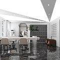 Modern Lounge Area Interior Design With Arched Doorway Gray Decorative Wall Marble Floor And Green Plant