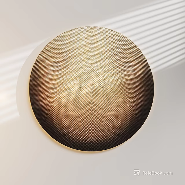 Circular Golden Mesh Wall Hanging with Grid Texture and Light Shadow on White Wall Background 3d model