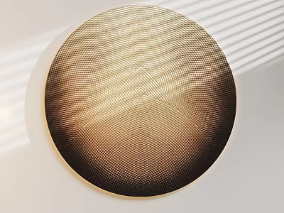 Circular Golden Mesh Wall Hanging with Grid Texture and Light Shadow on White Wall Background 3d model