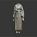 Traditional Japanese Kimono In Light Gray Featuring Elegant Obi Belt Floral Design And White Shoes