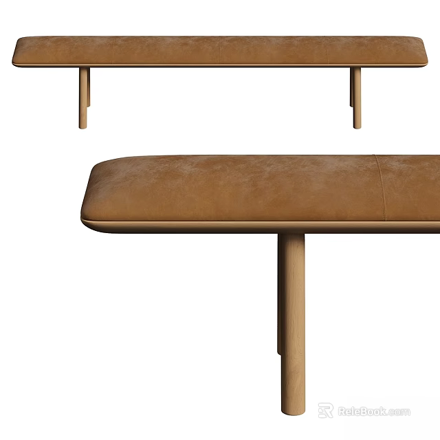 Modern Brown Suede Sofa Bench With Simple Design And Wooden Legs 3d model 