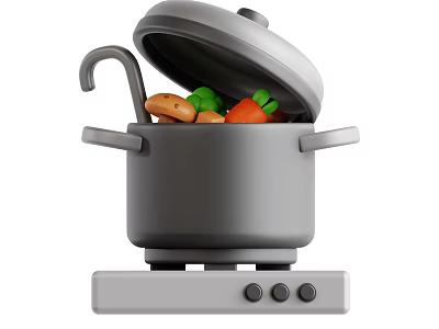 Stainless Steel Cooking Pot With Open Lid Holding Fresh Vegetables On Electric Stove Top 3d model