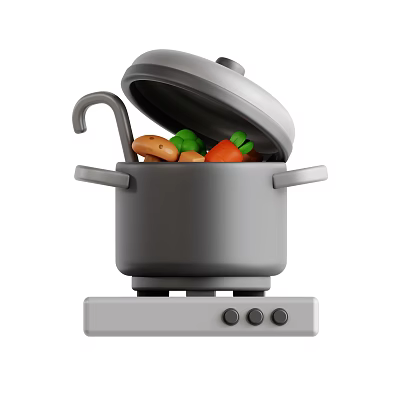 Stainless Steel Cooking Pot With Open Lid Holding Fresh Vegetables On Electric Stove Top 3d model