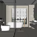 Modern Bathroom Interior Design With Glass Shower Enclosure White Bathtub Double Sinks And Large Mirror