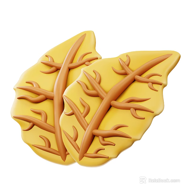 Yellow Leaf Shaped Decorative Ornament Set With Brown Vein Texture For Home Decor 3d model 