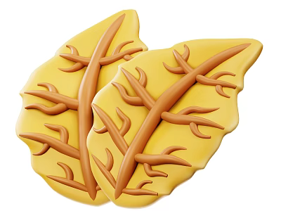 Yellow Leaf Shaped Decorative Ornament Set With Brown Vein Texture For Home Decor 3d model