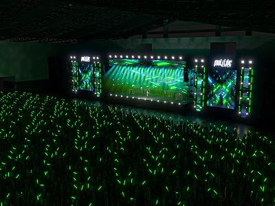 Vibrant Stage With PULSE LED Screens Green Lights And Audience Glow Sticks 3d model