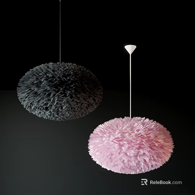 Black And Pink Fluffy Spherical Pendant Lights For Modern Interior Decor 3d model 