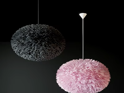 Black And Pink Fluffy Spherical Pendant Lights For Modern Interior Decor 3d model