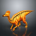 Crested Dinosaur Model With Orange Red Stripes In Standing Pose 3d model