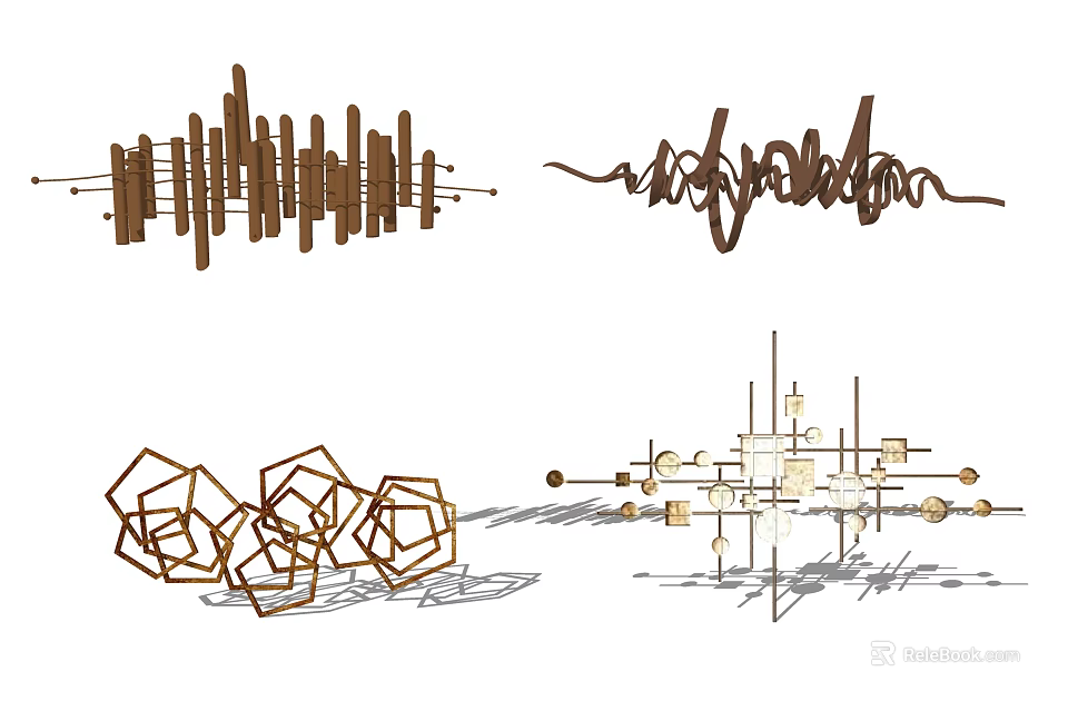 Modern Wall Decor Assortment Featuring Linear Abstract Geometric And Structural Designs 3d model