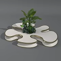 Unique Shaped White Base Decorative Pieces With Green Plants For Interior Decor 3d model
