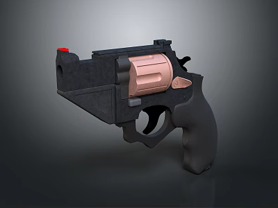 Modern Revolver Pistol With Black Body Copper Cylinder Black Grip And Red Muzzle Tip 3d model