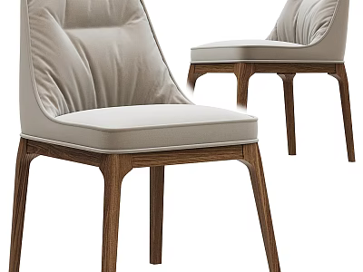 Modern Dining Chairs With Wooden Frame And Upholstered Light Colored Seats 3d model