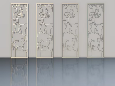 Four Hinged Doors Featuring Intricate Carved Patterns On Light Background With Reflections 3d model