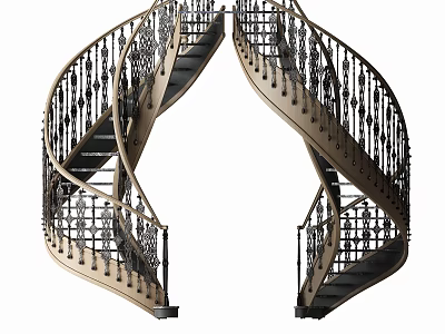 Elegant Double Helix Spiral Staircase With Intricate Metal Railings And Modern Design 3d model