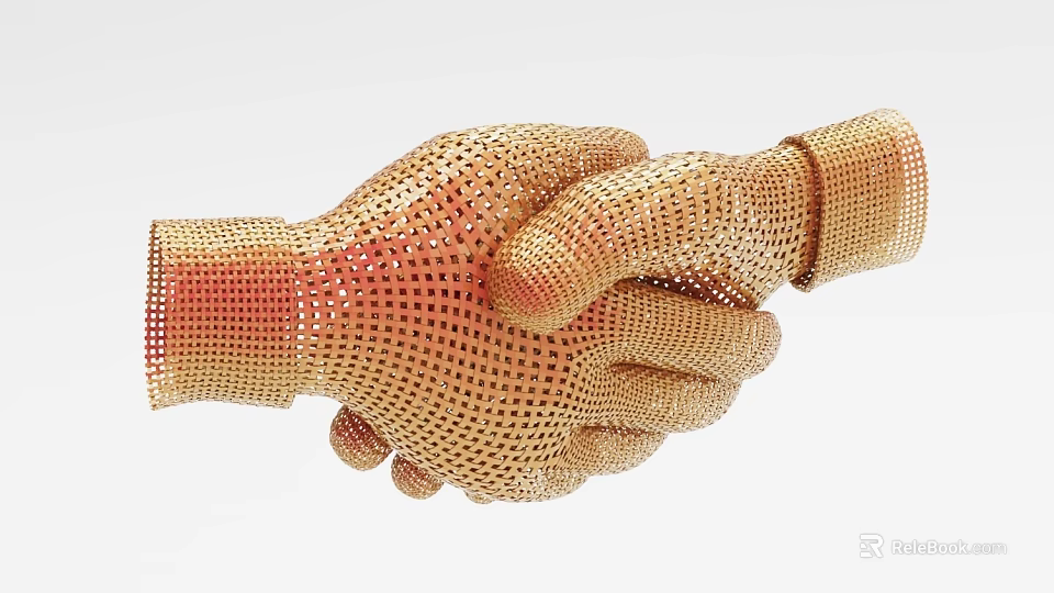 Decorative Ornament Set Featuring Golden Mesh Style Two Hands Shaking Hands Design 3d model 