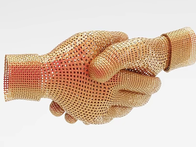 Decorative Ornament Set Featuring Golden Mesh Style Two Hands Shaking Hands Design 3d model