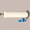 Industrial Cylindrical Equipment With White Body Blue Components And Connecting Pipes