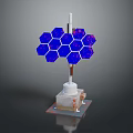 Computer Hardware Component Hexagonal Blue Module With White Stand Base And Modern Design Structure