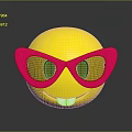 Yellow Smiley Face Wearing Pink Sunglasses On Gray Background With Reflection
