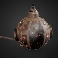 Antique Metallic Sphere Shaped Wine Bottle With Chain And Gemstone Decorations