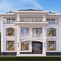 Classical White Detached Villa With Front Balcony Ornate Windows And Green Trees 3d model