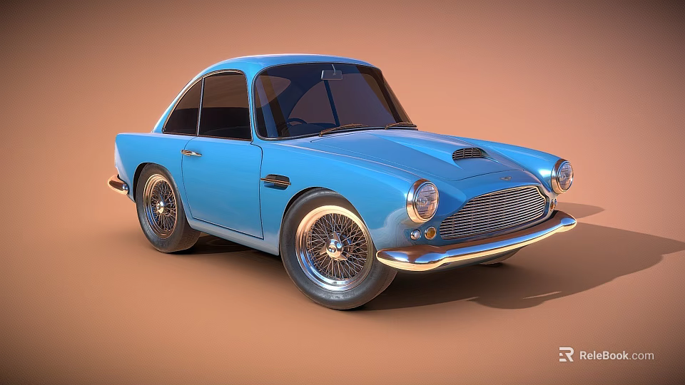 Blue Vintage Sports Car With Classic Body Design And Chrome Wheels 3d model 