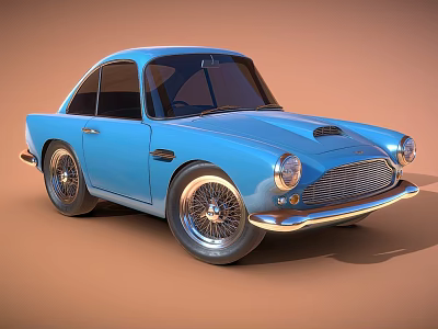 Blue Vintage Sports Car With Classic Body Design And Chrome Wheels 3d model