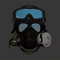 Military Weapon Helmet With Blue Goggles Gas Mask Camouflage And Red Insignia