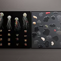 Colorful Jellyfish Fish And Various Shaped Stones With Red Accent Artwork