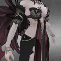 Woman With Black Long Hair Horns And Black Wings In Decorative Fantasy Outfit 3d model