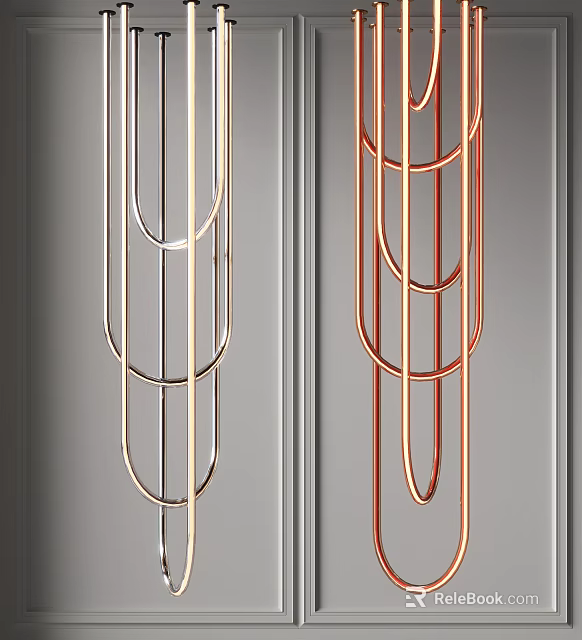 Modern Metal Chandeliers With Circular Design In Silver And Copper Tones 3d model 